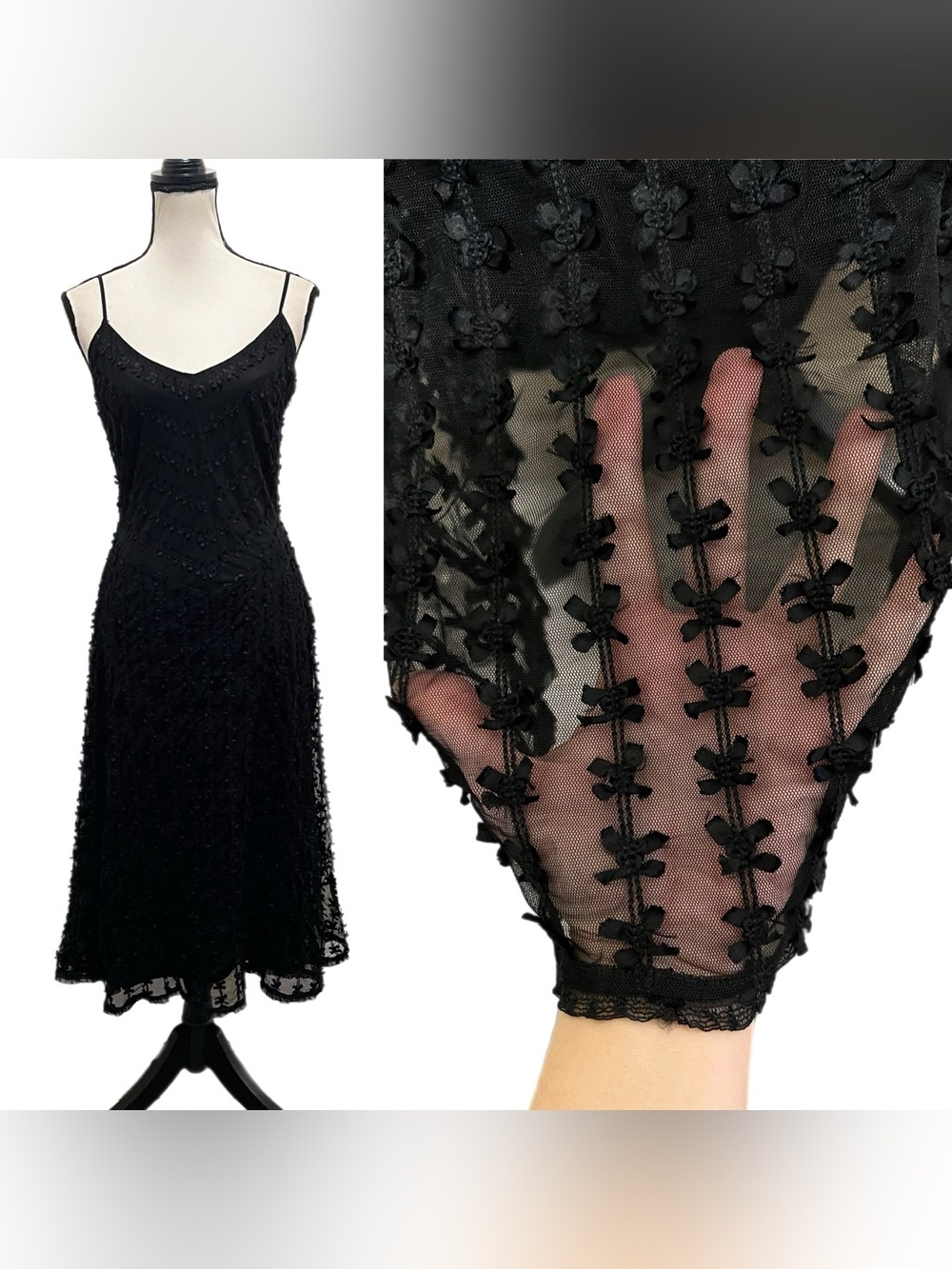 Vintage Betsey Johnson Sheer Mesh & Bows Goth Witchy Vamp Slip Dress - Picture 1 of 14